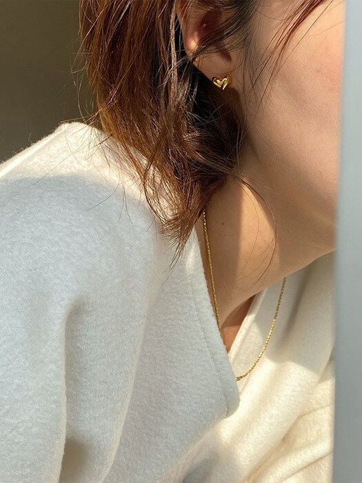 [set][925 silver] full heart necklace (gold) + full heart earring (10mm)(gold)