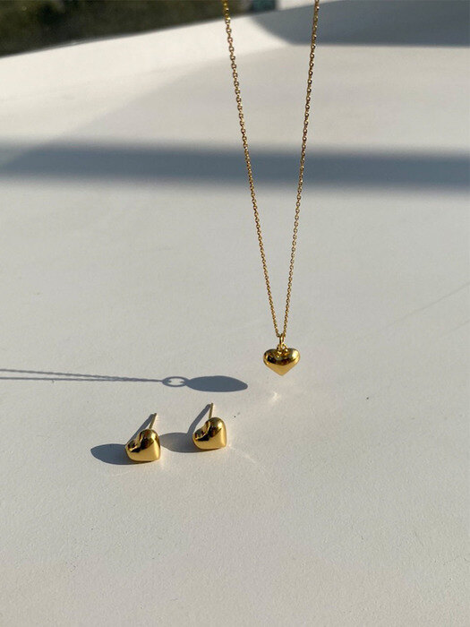 [set][925 silver] full heart necklace (gold) + full heart earring (10mm)(gold)