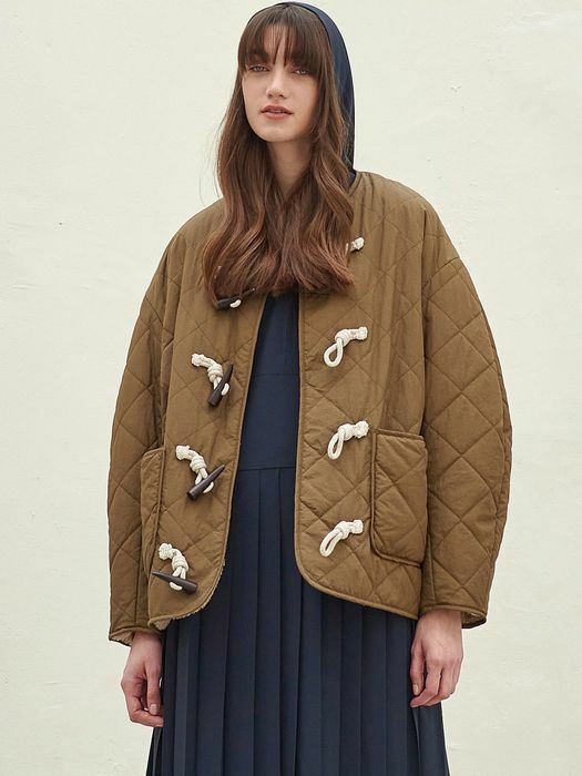 DUFFLE QUILTING FUR JACKET_BROWN