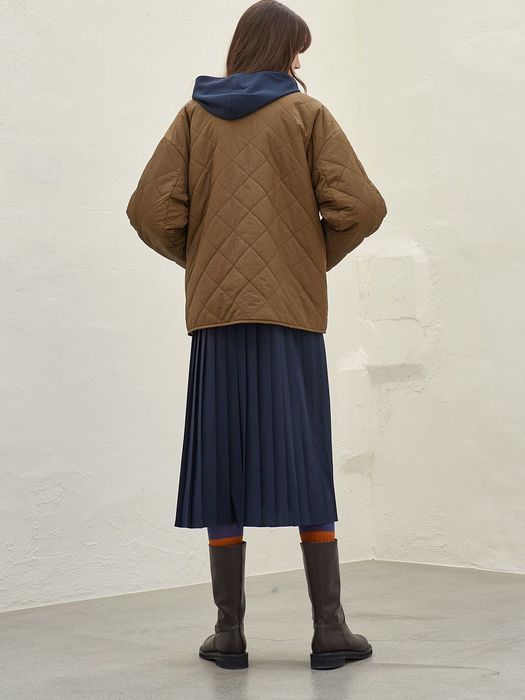 DUFFLE QUILTING FUR JACKET_BROWN