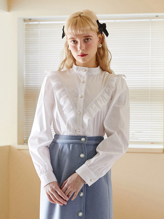 WH HIGH NECK FRILL BLOUSE