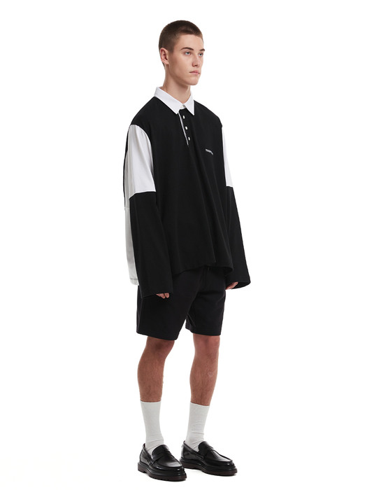 Paneled Polo Shirt_BLACK