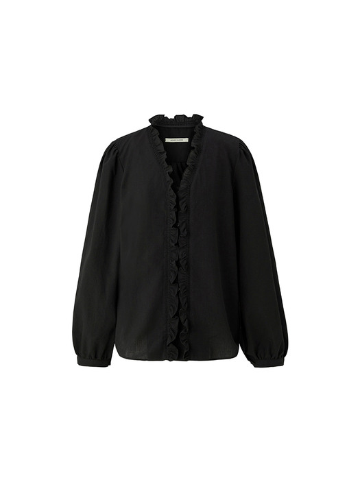 Smocking frill blouse - Black