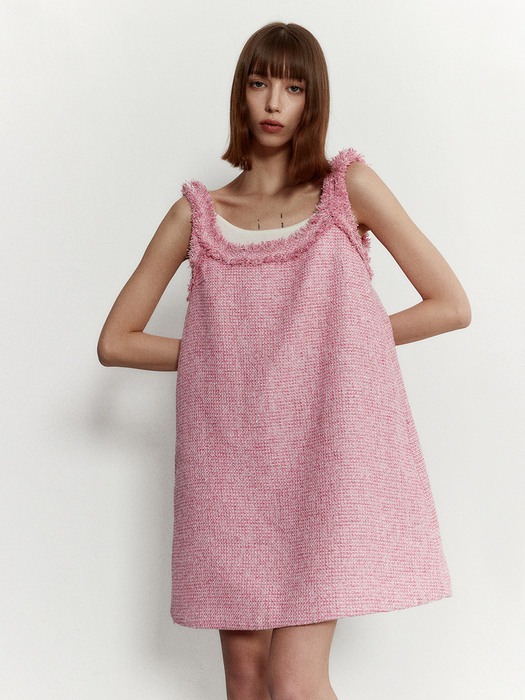 Tweed sleeveless dress 002 Pink