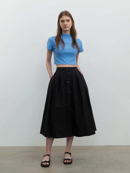 Flare Pleated Button Skirt Black (JWSK3E900BK)
