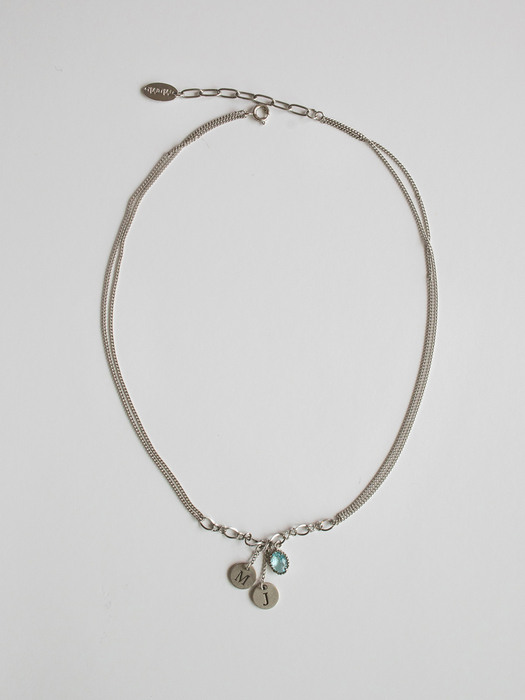 Initial berry and aqua crystal chain necklace