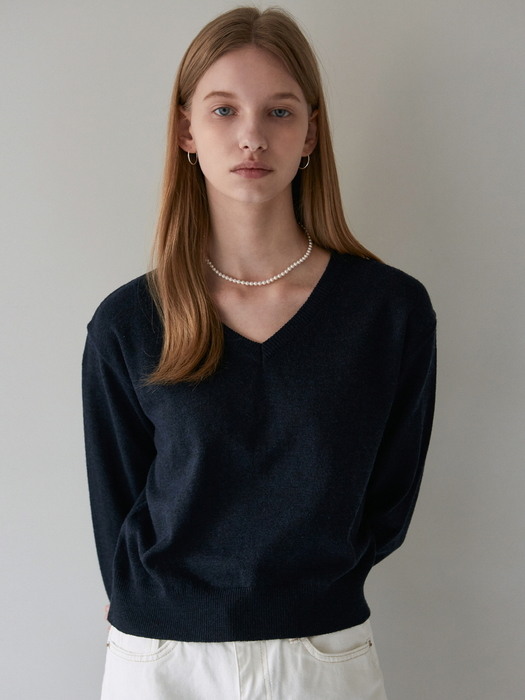 BASIC V-NECK SIMPLE KNIT_NAVY