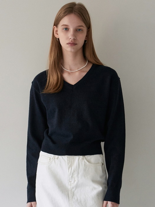 BASIC V-NECK SIMPLE KNIT_NAVY