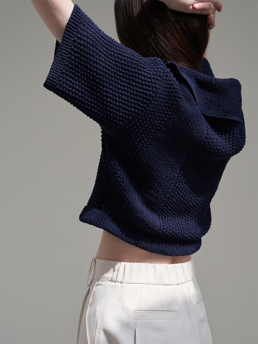 BIG COLLAR CROPPED KNIT PULLOVER_NAVY