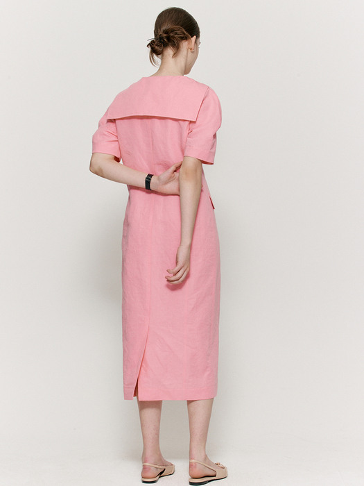 Linen sailor collar dress - Peony pink