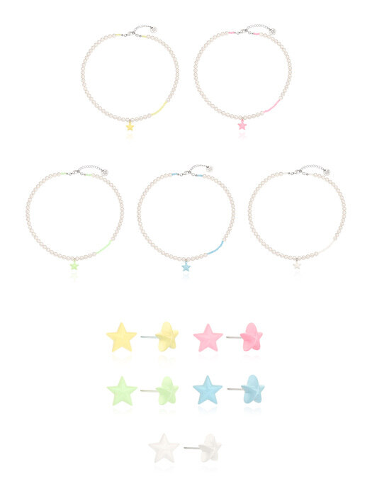 [SET]Pastel Star Beads n Pearl Necklace+Earrings_VH2335NE700B