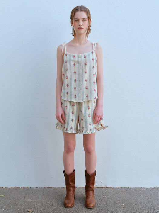 LACE STRAP SLEEVELESS TOP, BEIGE (WALL PAPAER)