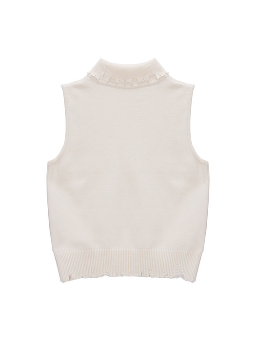 DAMAGE SLEEVELESS TURTLE NECK KNIT TOP IN IVORY