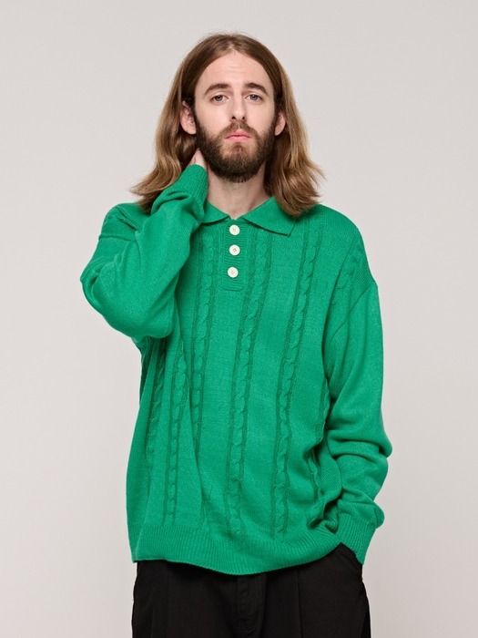 CB CABLE COLLAR KNIT (GREEN)