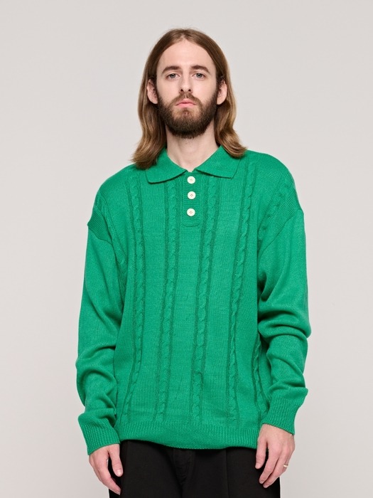 CB CABLE COLLAR KNIT (GREEN)