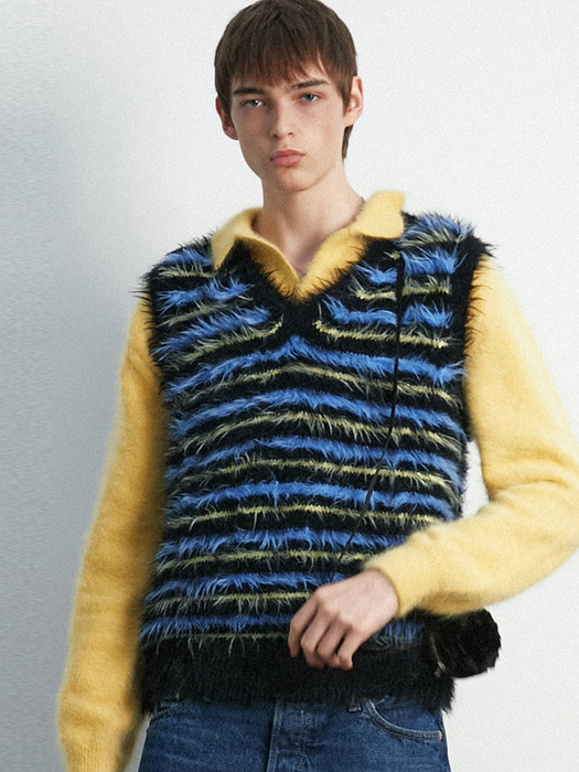 UNISEX, Danke Hairy Stripe Knit Vest / Night Sky