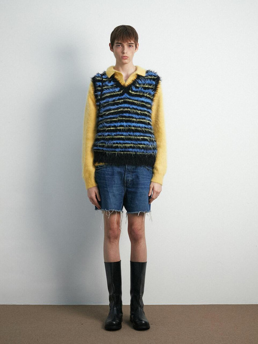 UNISEX, Danke Hairy Stripe Knit Vest / Night Sky