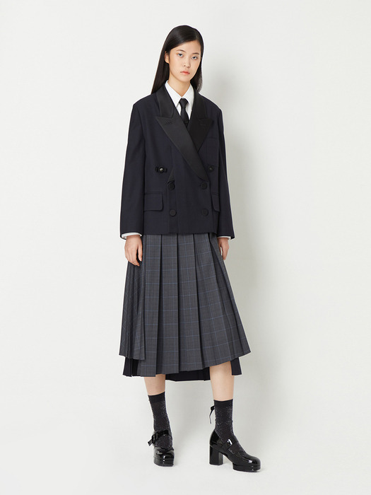 [럭키슈에뜨][Atelier] Checkered pattern Collar Coloring Double Jacket_LFJAW23830NYD [W CONCEPT]