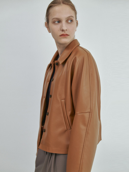 23FW Cocoon Pure Leather Jacket_CAMEL