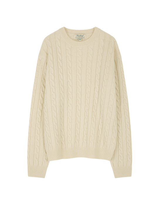 Lamswool Brushed Cable crew neck sweater (ECRU)