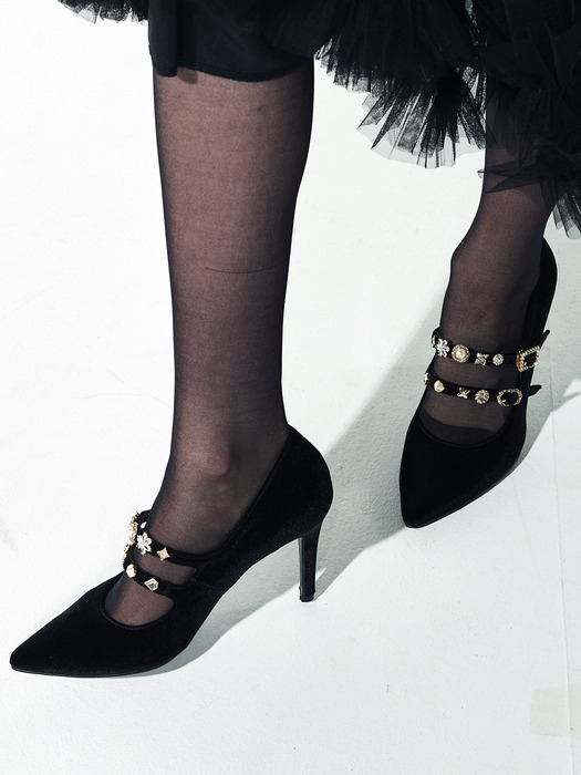 KLIMT_black 23FW Velvet  Maryjane Jewelry  High Heels