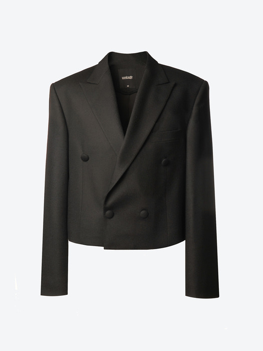 Double-Breasted Cashmere Cropped Jacket[Grey(UNISEX)]_UTH-FB65