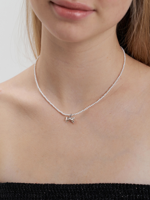 [silver925] petit ribbon pearl necklace(2color)