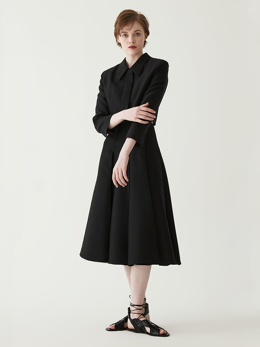 Silk Blend Wool Pleated Skirt- Black