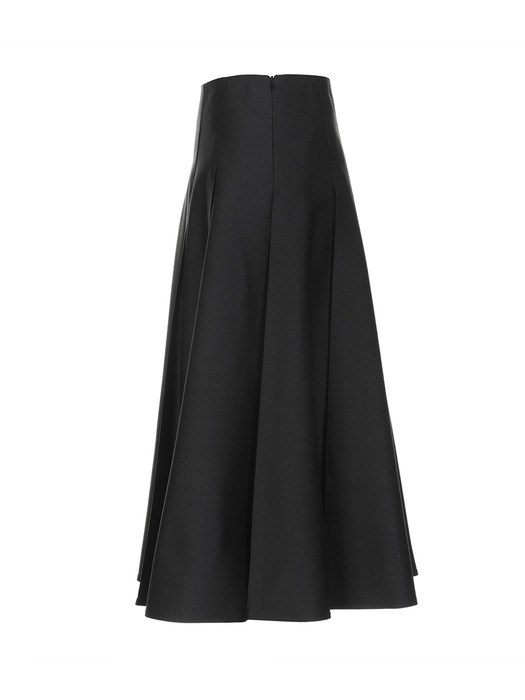 Silk Blend Wool Pleated Skirt- Black