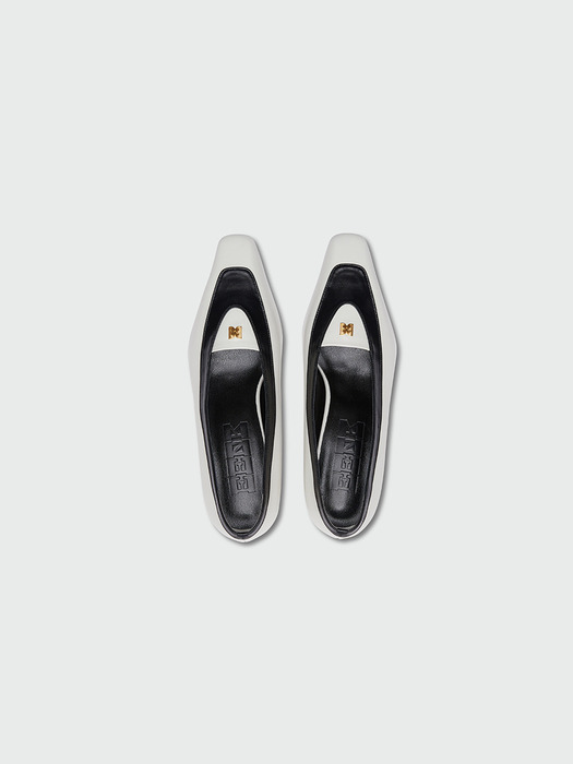 YINZEL Pointed Toe Color Block Pumps Heels - Ivory