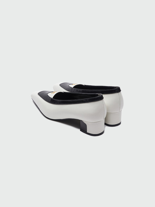 YINZEL Pointed Toe Color Block Pumps Heels - Ivory