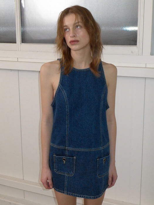 HALTER DENIM MINI OPS