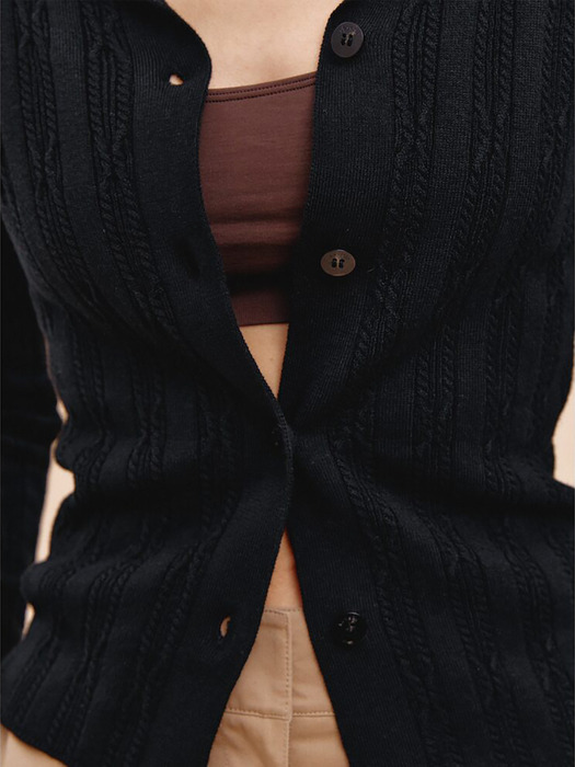 Cotton Blended Collar Cardigan  Black (WE425AC195)