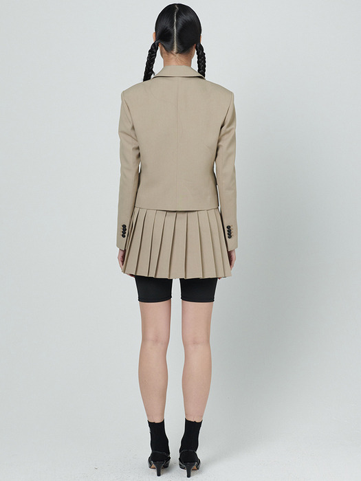 Pleated tailored suit skirt - Beige