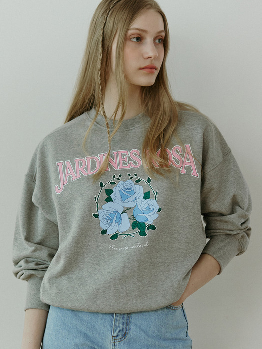 Rambling Rose Print Sweatshirt - Melange Grey