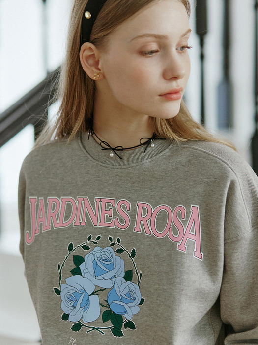 Rambling Rose Print Sweatshirt - Melange Grey