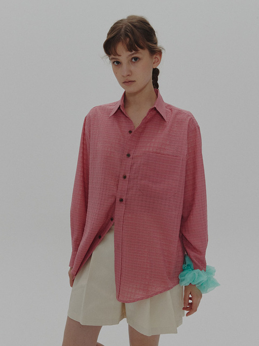 sheer check shirt(pink)