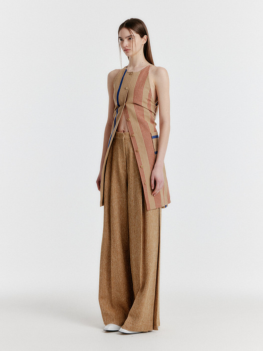 YVONNA Button-front Halterneck Dress - Camel
