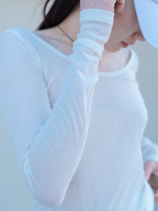 LONG SLEEVE SHEER JERSEY TOP_OFF WHITE