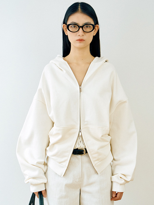 Back-string cotton zip-hoodie