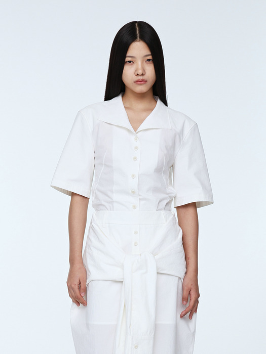 Organic Cotton Wide Collar Shirt _ White