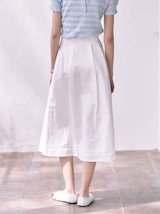 Button Flare Long Skirt_White