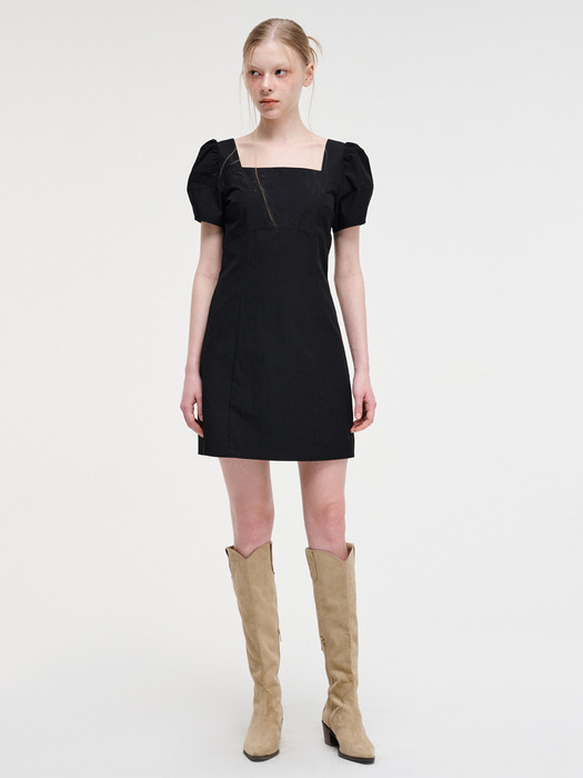 Square Puff Mini Dress, Black