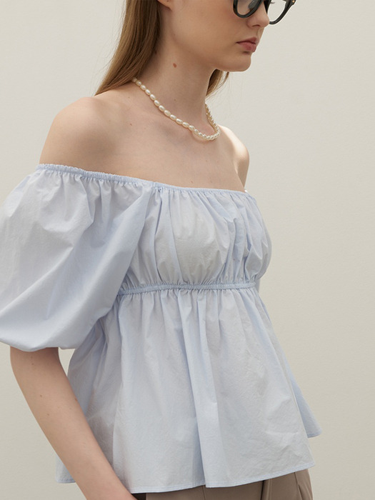 Two-Way Off-Shoulder Puff Blous Skyblue