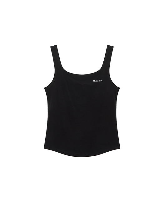 SQUARE NECK SLEEVELESS LOGO TOP IN BLACK