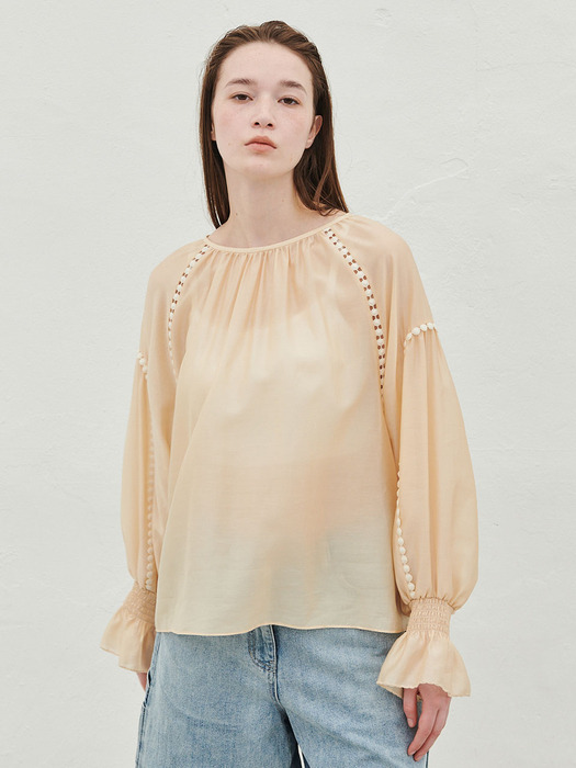 LACEWORK PEASANT BLOUSE (2COLOR)