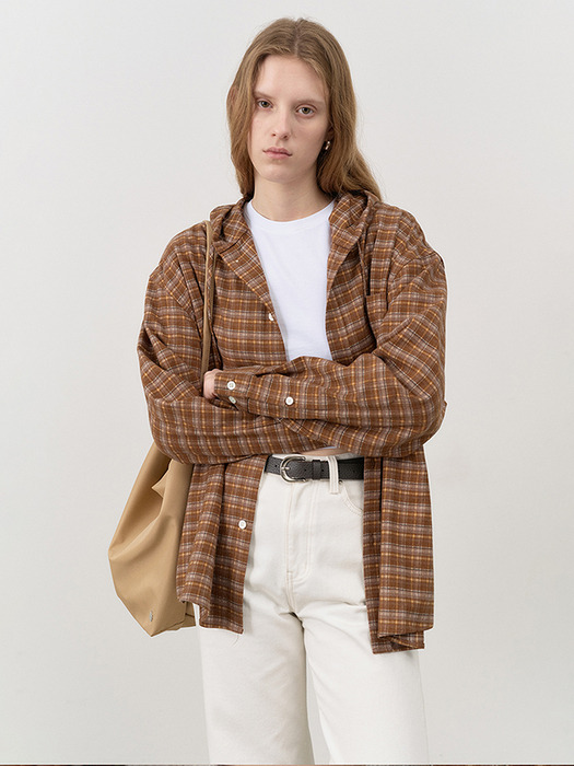 UNISEX HOODED SHIRT BEIGE CHECK_UDSH4C105I2