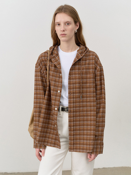 UNISEX HOODED SHIRT BEIGE CHECK_UDSH4C105I2