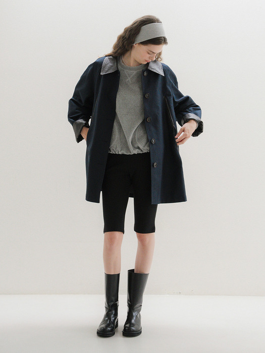 U Manon Leather Half Coat_Navy