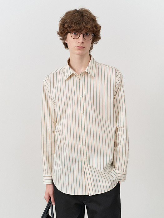 UNISEX INFORMAL SHIRT SOFT BEIGE STRIPE_M_UDSH4C102I1